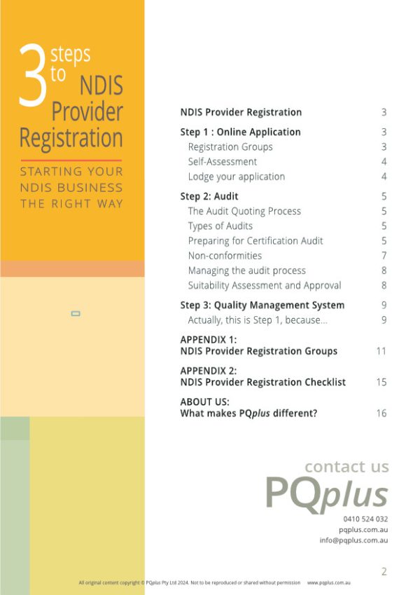 NDIS Registration Guide table of contents